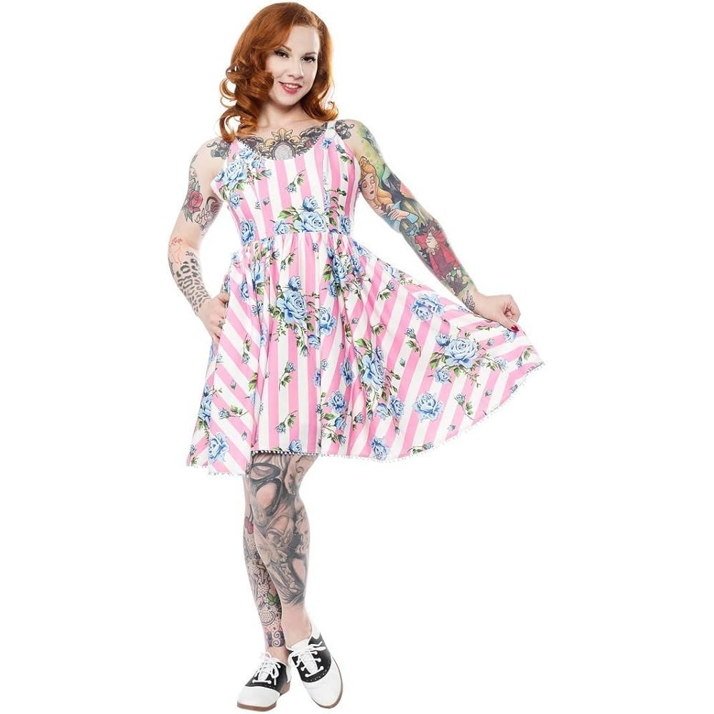 NWT Sourpuss Sweets Carousel Roses Pink Stripe Swing Dress Size S Kawaii Pinup